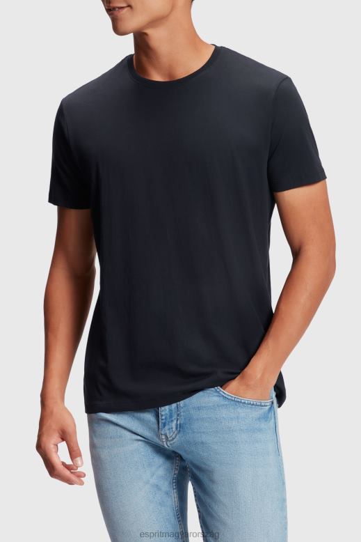 Esprit kétcsomagos crewneck pamut pólók férfiak fekete pólók F8HN8855