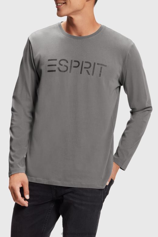 Esprit logóval nyomott jersey póló férfiak középszürke pólók F8HN8863