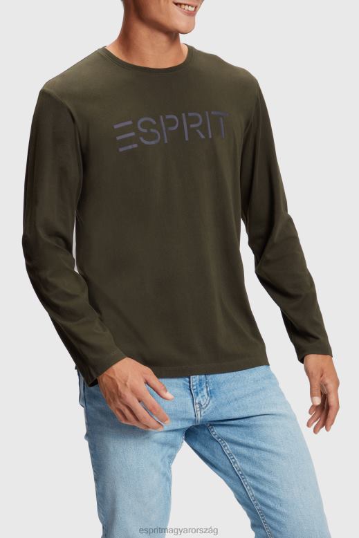 Esprit logóval nyomott jersey póló férfiak sötétzöld pólók F8HN8865