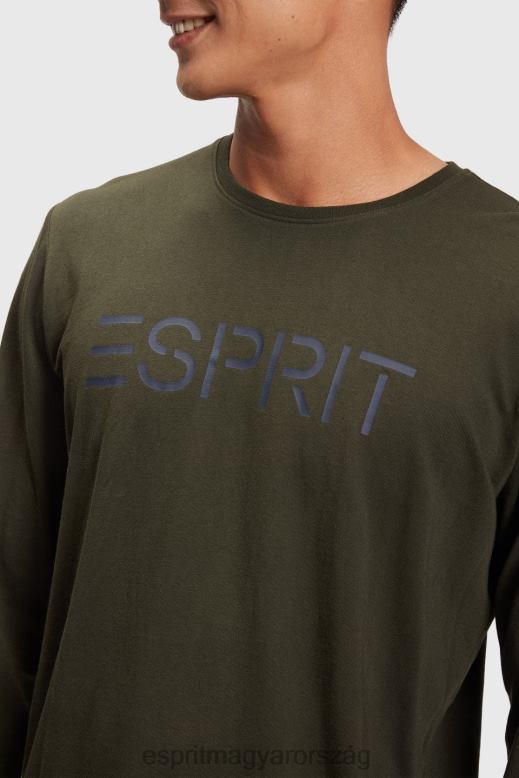 Esprit logóval nyomott jersey póló férfiak sötétzöld pólók F8HN8865
