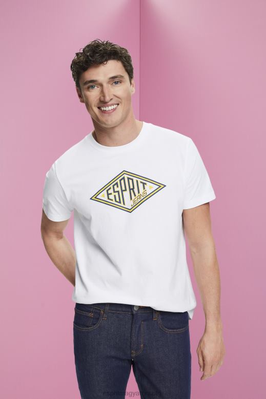 Esprit logóval nyomtatott pamut póló férfiak fehér pólók F8HN8624