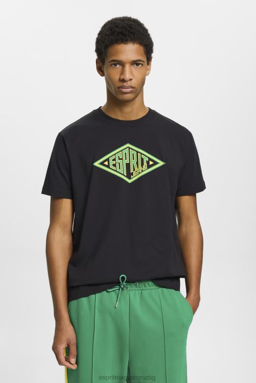 Esprit logóval nyomtatott pamut póló férfiak fekete pólók F8HN8623