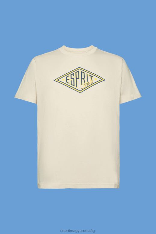 Esprit logóval nyomtatott pamut póló férfiak világos szürkés pólók F8HN8625