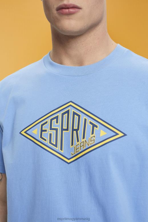Esprit logóval nyomtatott pamut póló férfiak világoskék levendula pólók F8HN8627