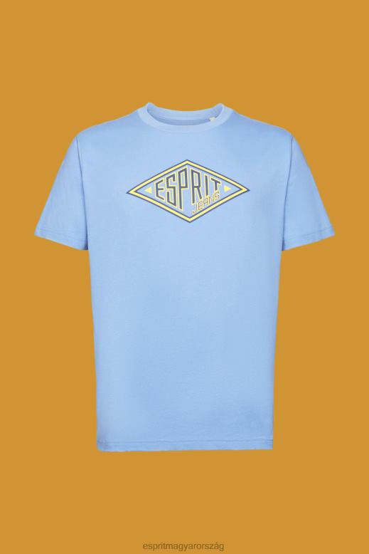 Esprit logóval nyomtatott pamut póló férfiak világoskék levendula pólók F8HN8627