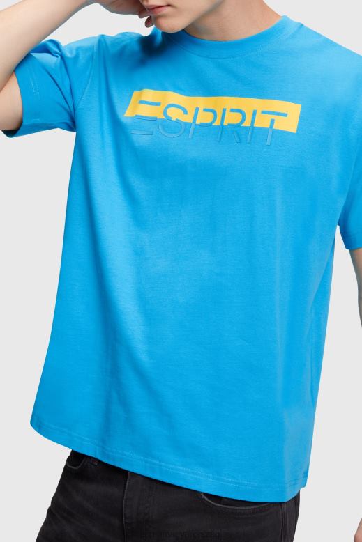 Esprit matt shine logós rátéttel ellátott póló férfiak türkiz pólók F8HN8618