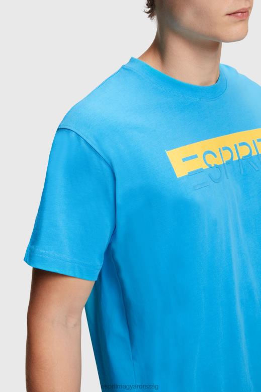 Esprit matt shine logós rátéttel ellátott póló férfiak türkiz pólók F8HN8618