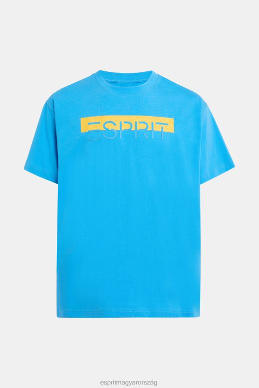 Esprit matt shine logós rátéttel ellátott póló férfiak türkiz pólók F8HN8618