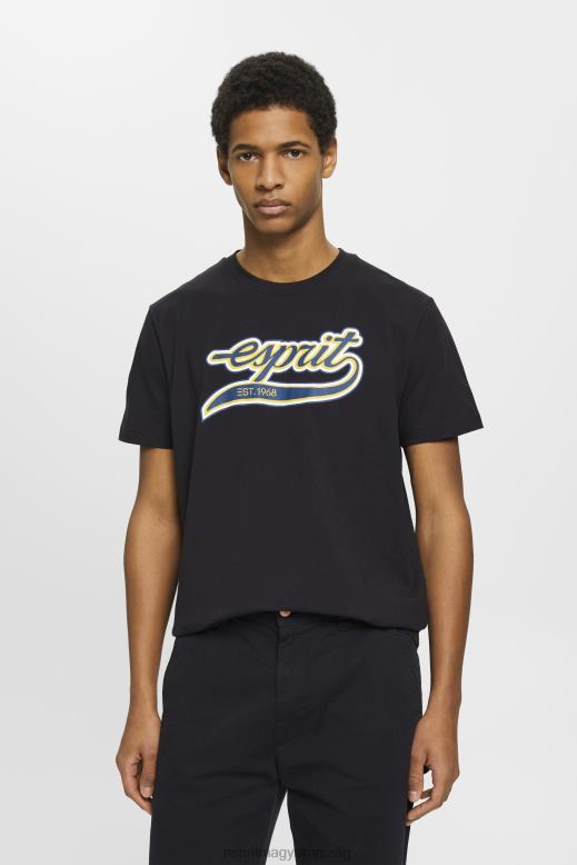 Esprit retro logóval nyomtatott pamut póló férfiak fekete pólók F8HN8628