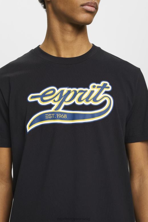 Esprit retro logóval nyomtatott pamut póló férfiak fekete pólók F8HN8628
