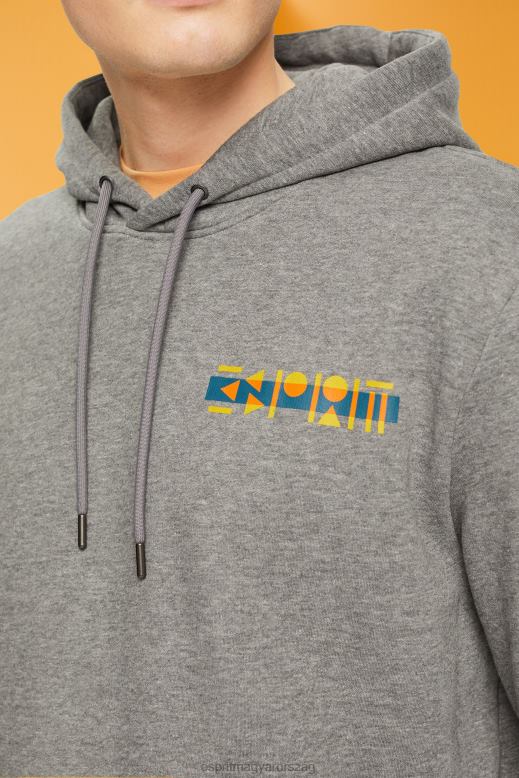 Esprit melange kapucnis kapucnis kis logóval férfiak középszürke pulóverek és pulóverek F8HN8826
