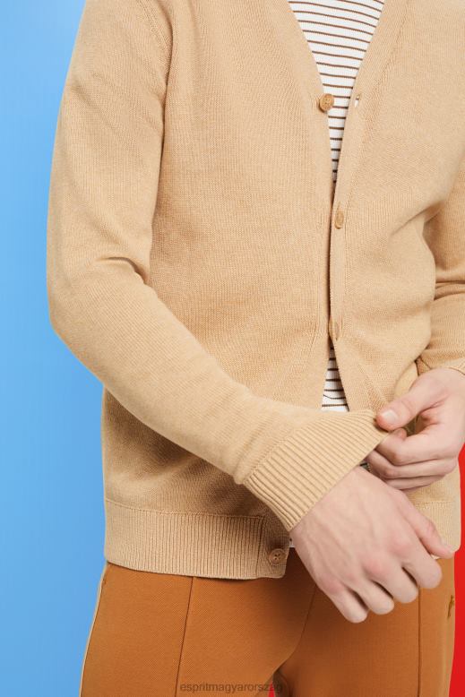 Esprit V-nyakú fenntartható pamut kardigán férfiak bézs pulóverek F8HN8775