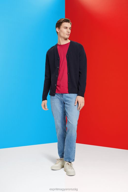 Esprit V-nyakú fenntartható pamut kardigán férfiak haditengerészet pulóverek F8HN8776