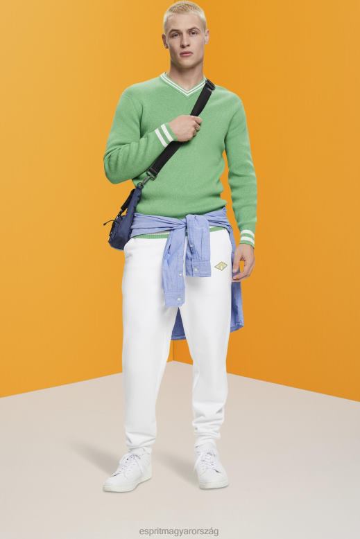 Esprit V-nyakú fenntartható pamut pulóver férfiak zöld pulóverek F8HN8726