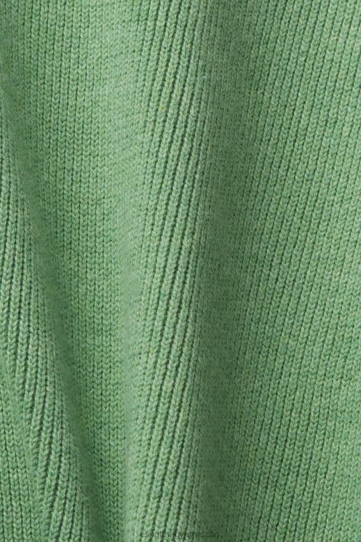 Esprit V-nyakú fenntartható pamut pulóver férfiak zöld pulóverek F8HN8726