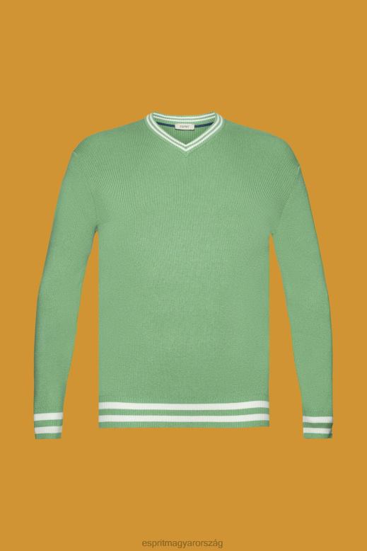 Esprit V-nyakú fenntartható pamut pulóver férfiak zöld pulóverek F8HN8726