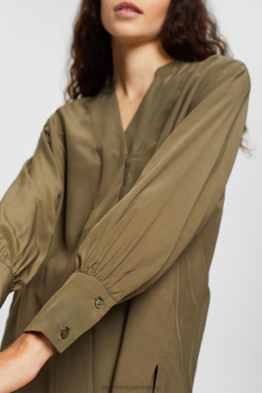 Esprit V-nyakú blúz, lenzing ecovero nők sötét khaki blúzok F8HN8555