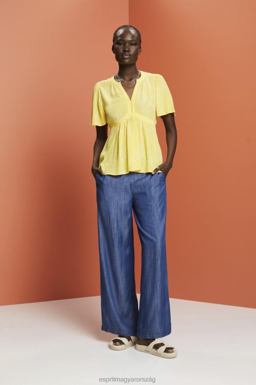 Esprit rövid ujjú blúz megkötős övvel nők halványsárga blúzok F8HN8222