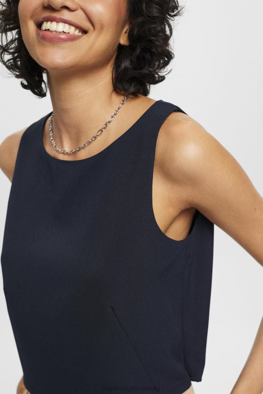 Esprit vágott ujjatlan blúz nők haditengerészet blúzok F8HN8310