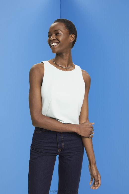 Esprit vágott ujjatlan blúz nők világos aqua zöld blúzok F8HN8309