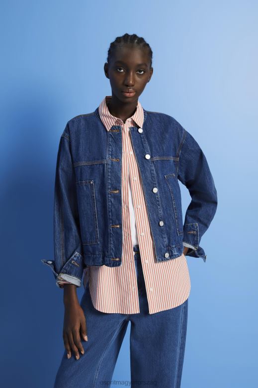 Esprit gallér nélküli farmer dzseki húzózsinórral nők kék sötét mosás dzsekik F8HN8298