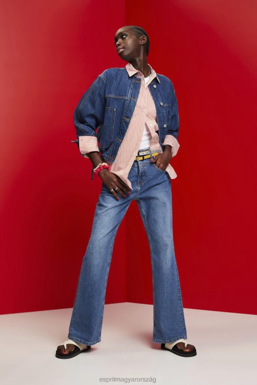 Esprit gallér nélküli farmer dzseki húzózsinórral nők kék sötét mosás dzsekik F8HN8298