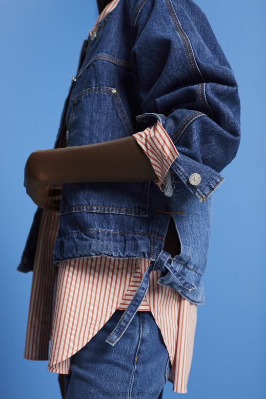 Esprit gallér nélküli farmer dzseki húzózsinórral nők kék sötét mosás dzsekik F8HN8298