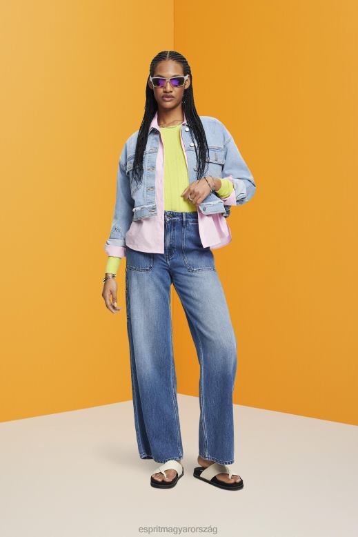 Esprit vágott farmerdzseki kopott szegéllyel nők kék fényű mosás dzsekik F8HN8312