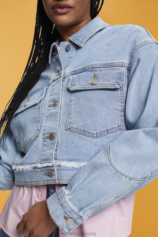 Esprit vágott farmerdzseki kopott szegéllyel nők kék fényű mosás dzsekik F8HN8312