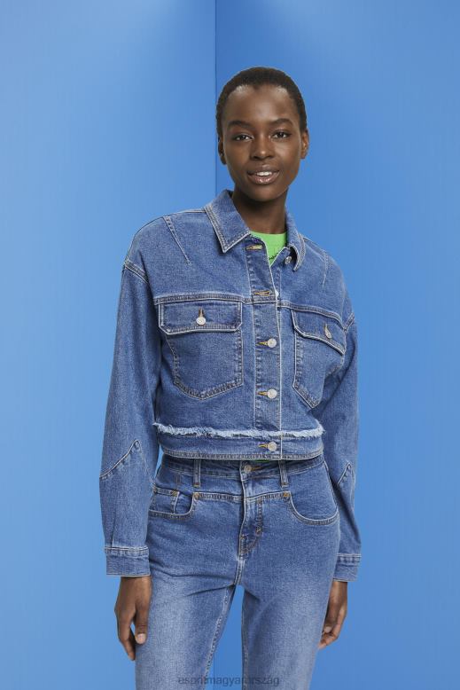 Esprit vágott farmerdzseki kopott szegéllyel nők kék sötét mosás dzsekik F8HN8311