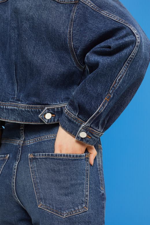 Esprit vágott farmerdzseki nők kék közepes mosás dzsekik F8HN8550