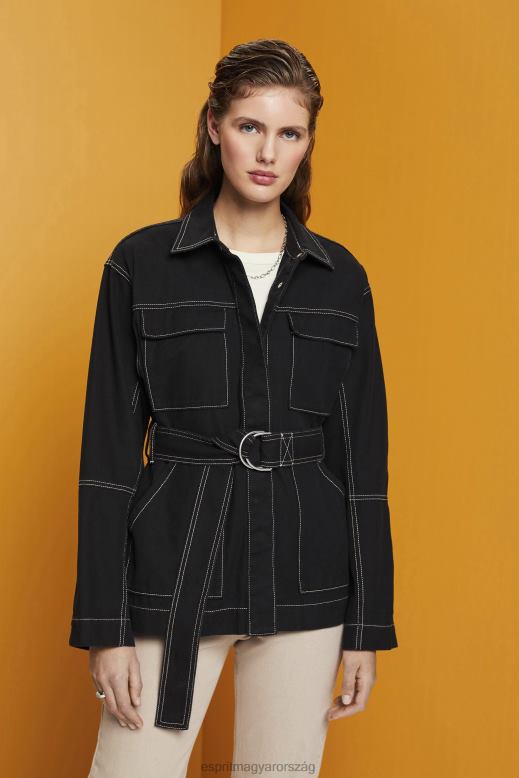 Esprit öves twill kabát nők fekete dzsekik F8HN8291