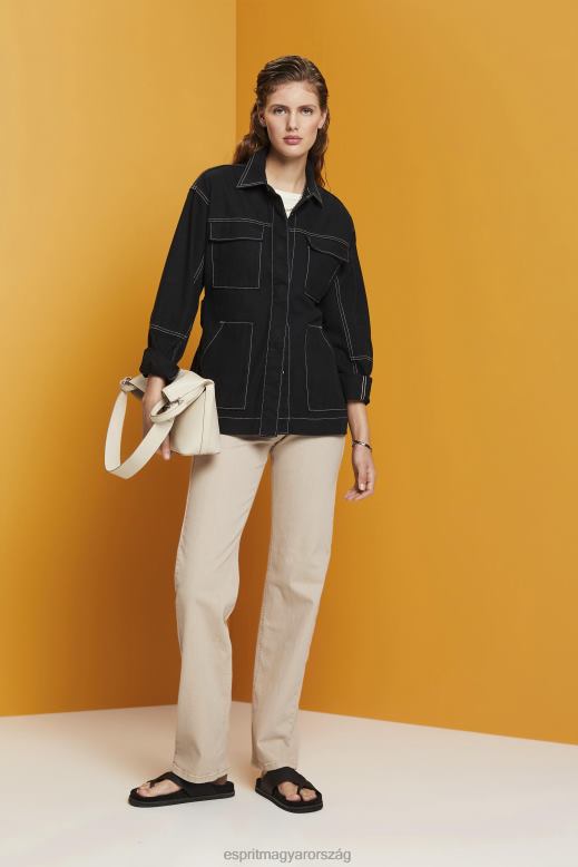Esprit öves twill kabát nők fekete dzsekik F8HN8291
