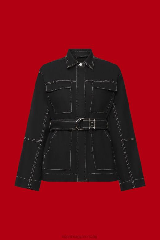 Esprit öves twill kabát nők fekete dzsekik F8HN8291