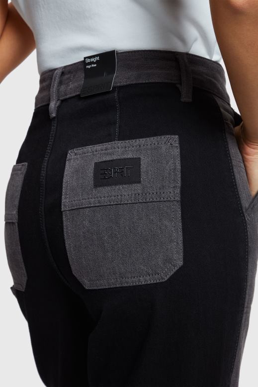 Esprit A 90-es évek magas, egyenes szárú munkaruha farmernadrágja nők fekete közepes mosás farmer F8HN8365