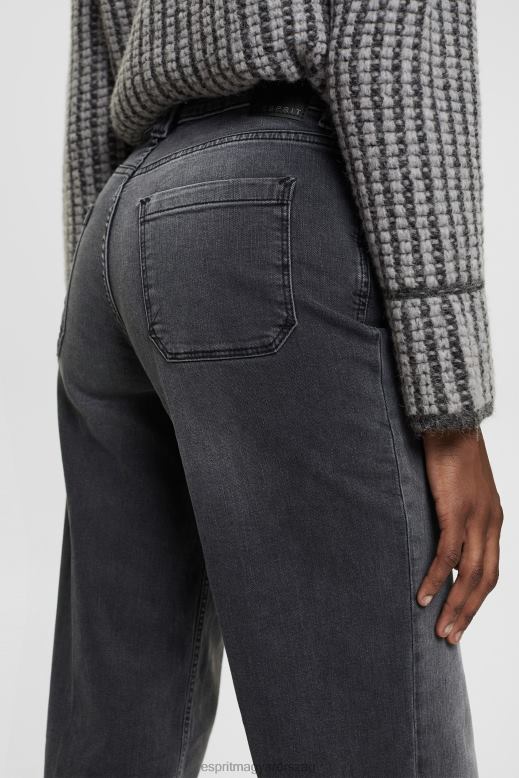 Esprit magas szárú, széles szárú farmernadrág nők fekete közepes mosás farmer F8HN8449