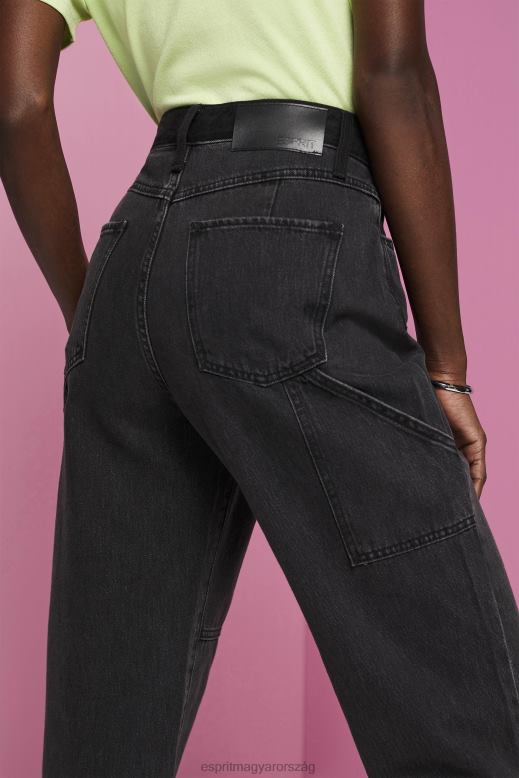 Esprit széles szárú farmer aszimmetrikus szegéllyel nők fekete közepes mosás farmer F8HN8212
