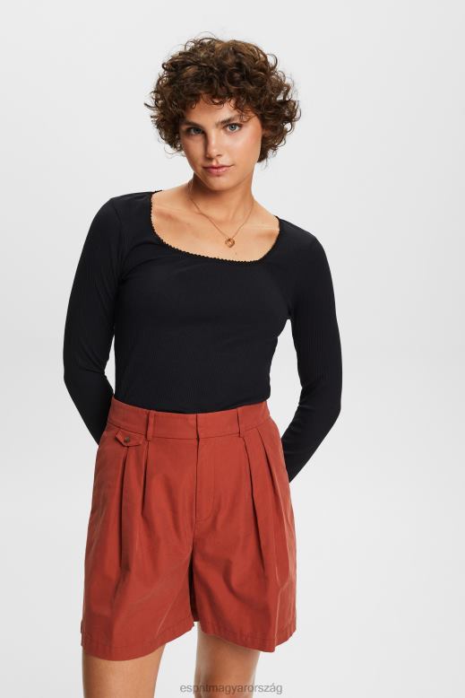 Esprit bordázott hosszú ujjú felső nők fekete hosszú ujj F8HN888