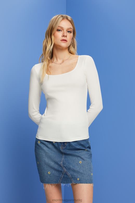 Esprit bordázott hosszú ujjú felső nők törtfehér hosszú ujj F8HN889