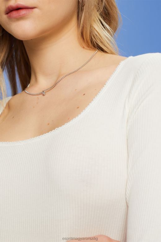 Esprit bordázott hosszú ujjú felső nők törtfehér hosszú ujj F8HN889