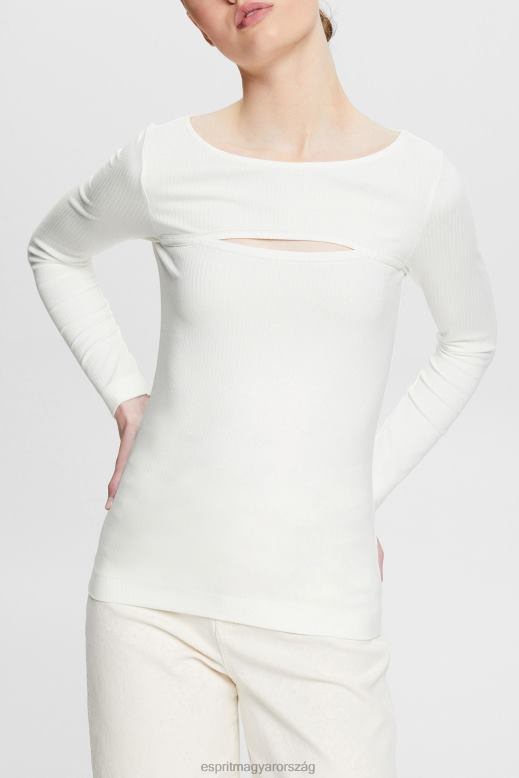 Esprit kivágott felső nők törtfehér hosszú ujj F8HN8531