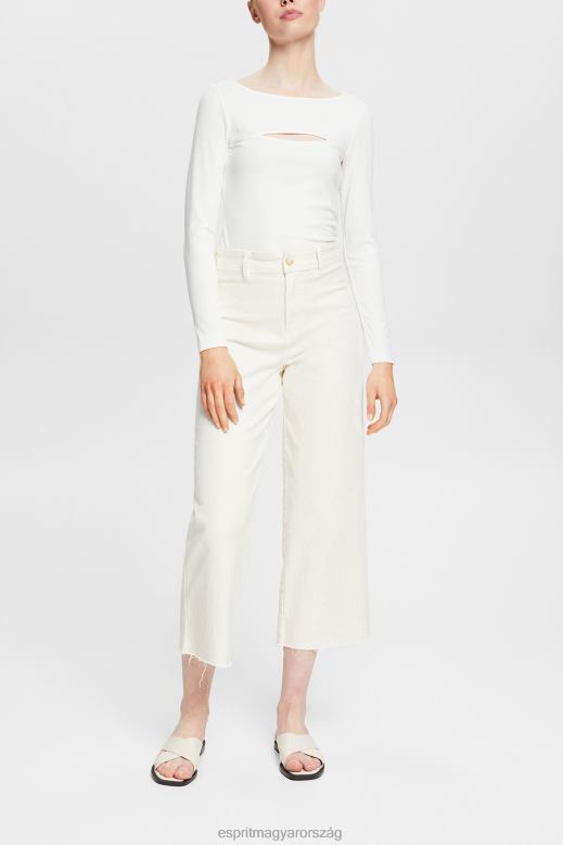 Esprit kivágott felső nők törtfehér hosszú ujj F8HN8531