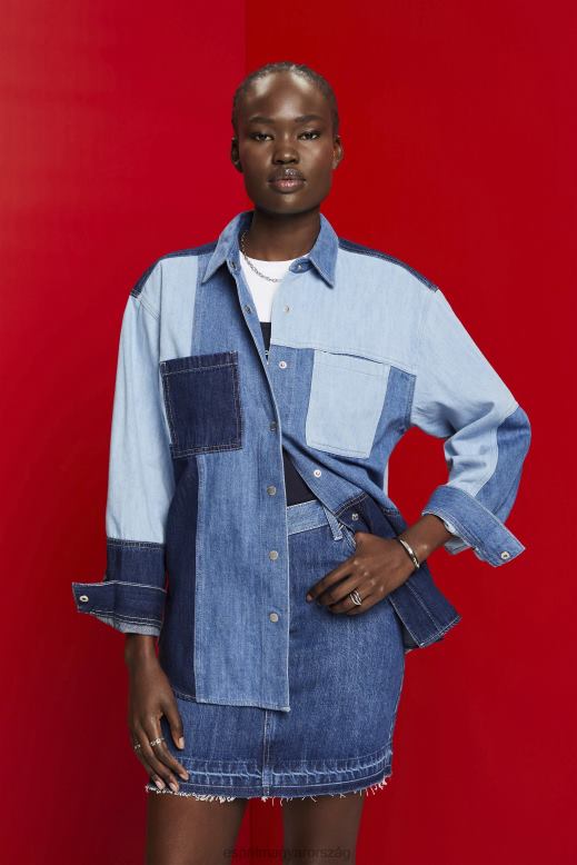 Esprit patchwork farmer ing, pamut keverék nők kék fényű mosás ingek F8HN8257