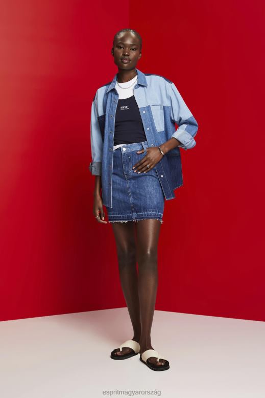 Esprit patchwork farmer ing, pamut keverék nők kék fényű mosás ingek F8HN8257