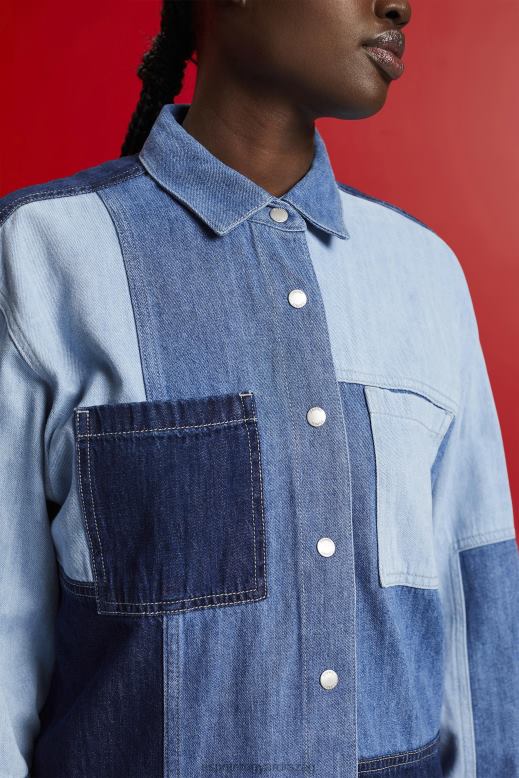 Esprit patchwork farmer ing, pamut keverék nők kék fényű mosás ingek F8HN8257