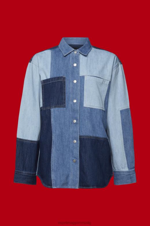 Esprit patchwork farmer ing, pamut keverék nők kék fényű mosás ingek F8HN8257