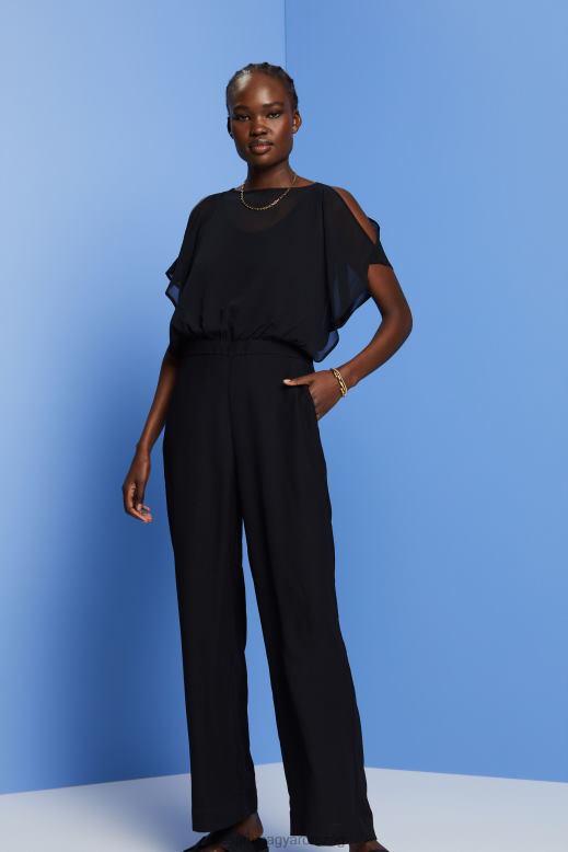 Esprit újrahasznosított: hosszú sifon jumpsuit nők fekete öltöny F8HN875