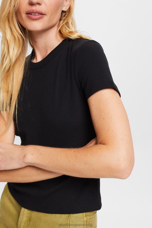 Esprit bordás jersey póló nők fekete pólók F8HN81