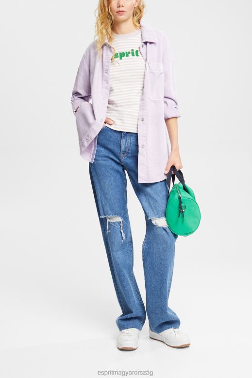 Esprit csíkos logós póló nők levendula pólók F8HN8538