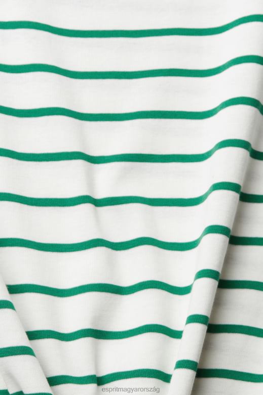 Esprit divatos csíkos póló nők smaragd zöld pólók F8HN8519